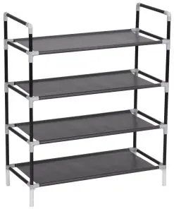 vidaXL Shoe Rack with 4 Shelves Metal and Non-woven Fabric Black