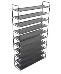 vidaXL Shoe Rack with 10 Shelves Metal and Non-woven Fabric Black