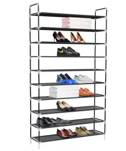 vidaXL Shoe Rack with 10 Shelves Metal and Non-woven Fabric Black