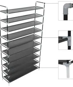 vidaXL Shoe Rack with 10 Shelves Metal and Non-woven Fabric Black