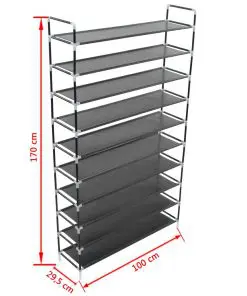 vidaXL Shoe Rack with 10 Shelves Metal and Non-woven Fabric Black