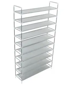 vidaXL Shoe Rack with 10 Shelves Metal and Non-woven Fabric Silver