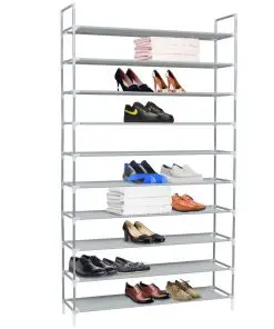 vidaXL Shoe Rack with 10 Shelves Metal and Non-woven Fabric Silver