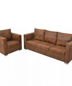 vidaXL Sofa Set 2 Pieces Artificial Suede Leather
