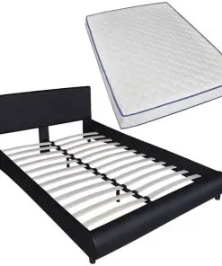 vidaXL Bed with Memory Foam Mattress Black Faux Leather Double Size
