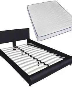 vidaXL Bed with Memory Foam Mattress Black Faux Leather Queen Size