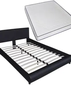 vidaXL Bed with Memory Foam Mattress Black Faux Leather King Size