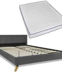 vidaXL Bed with Memory Foam Mattress Dark Grey Fabric Queen Size