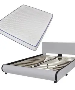 vidaXL Bed with Memory Foam Mattress White Faux Leather King Size