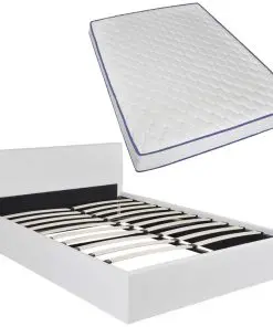 vidaXL Bed with Memory Foam Mattress White Faux Leather Double Size