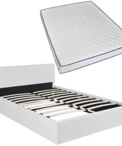 vidaXL Bed with Memory Foam Mattress White Faux Leather Queen Size
