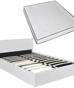 vidaXL Bed with Memory Foam Mattress White Faux Leather King Size