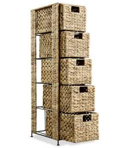 vidaXL Storage Unit with 5 Baskets 25.5x37x100 cm Water Hyacinth