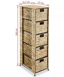 vidaXL Storage Unit with 5 Baskets 25.5x37x100 cm Water Hyacinth