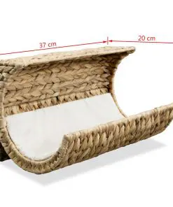 vidaXL Cat Bed with Cushion Water Hyacinth 37x20x20 cm