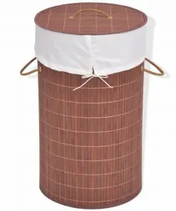 vidaXL Bamboo Laundry Bin Round Brown