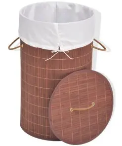 vidaXL Bamboo Laundry Bin Round Brown