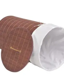 vidaXL Bamboo Laundry Bin Round Brown