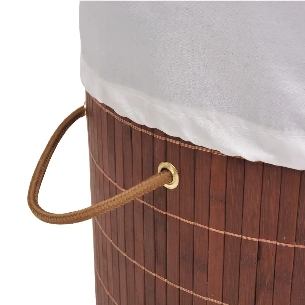vidaXL Bamboo Laundry Bin Round Brown