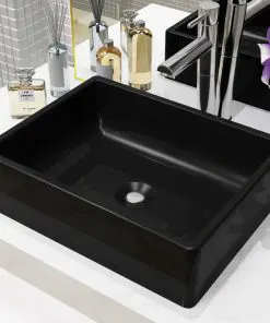 vidaXL Basin Ceramic Rectangular Black 41x30x12 cm