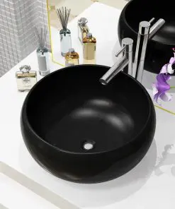 vidaXL Basin Ceramic Round Black 40×15 cm