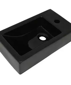 vidaXL Basin with Faucet Hole Rectangular Ceramic Black 46×25.5×12 cm