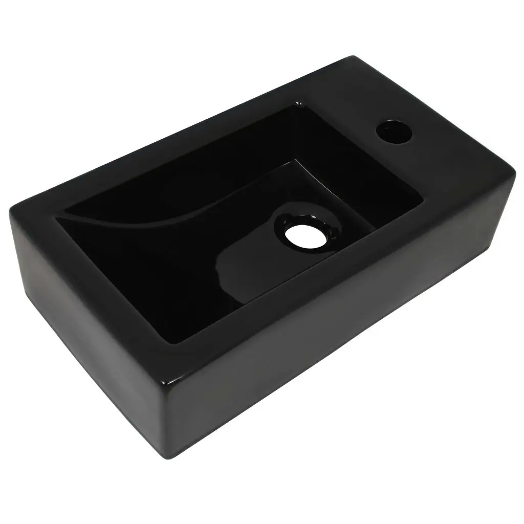 vidaXL Basin with Faucet Hole Rectangular Ceramic Black 46×25.5×12 cm