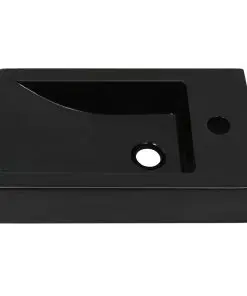 vidaXL Basin with Faucet Hole Rectangular Ceramic Black 46×25.5×12 cm