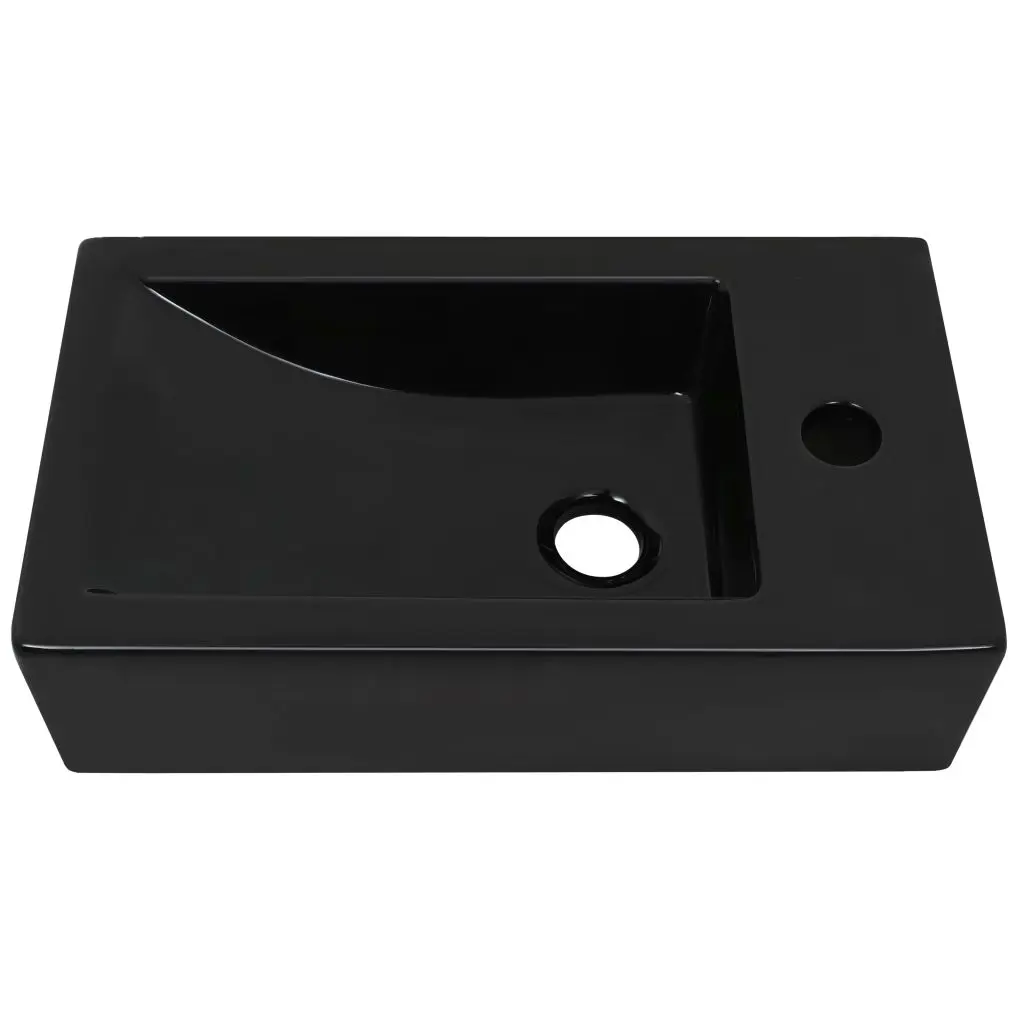 vidaXL Basin with Faucet Hole Rectangular Ceramic Black 46×25.5×12 cm