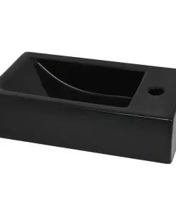 vidaXL Basin with Faucet Hole Rectangular Ceramic Black 46×25.5×12 cm
