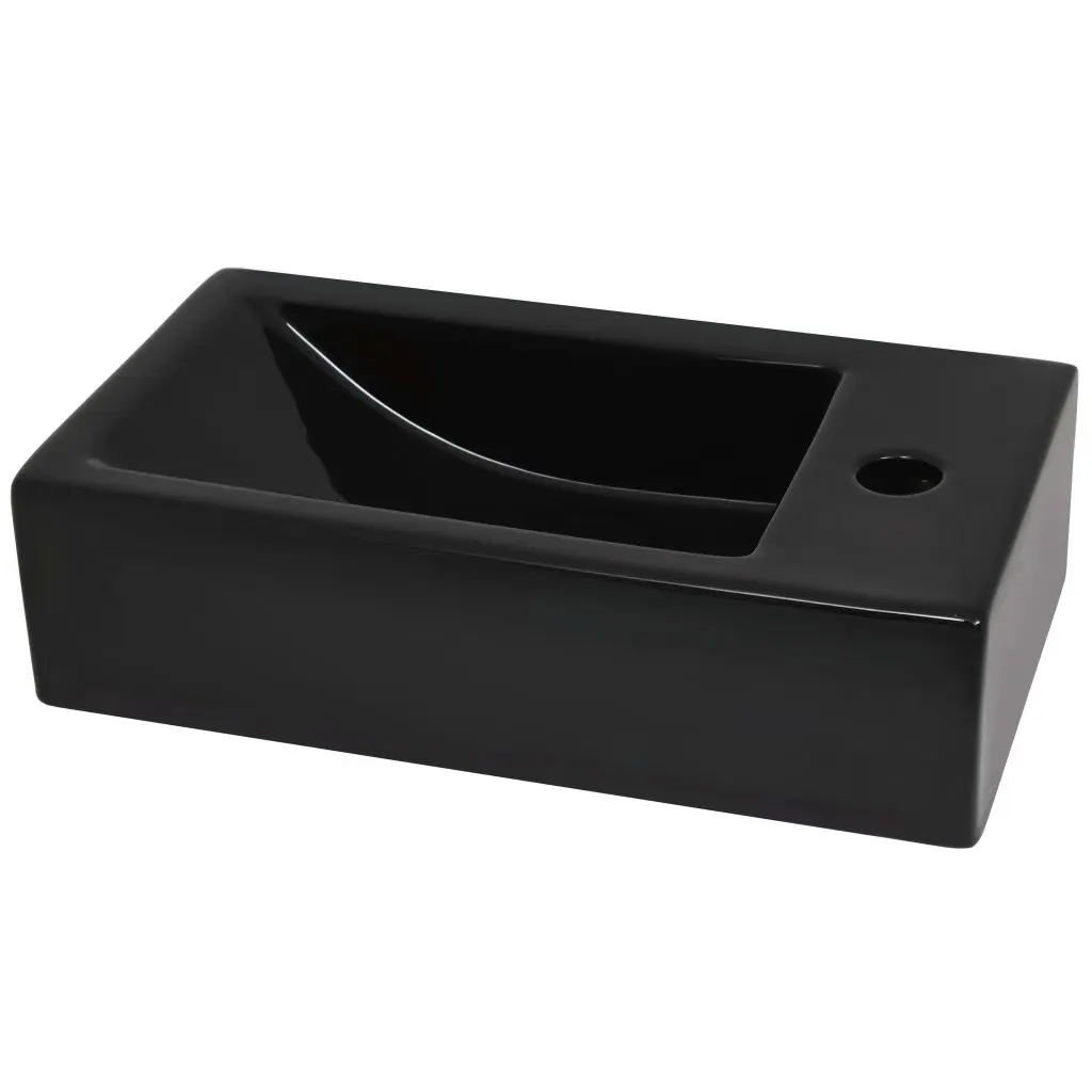 vidaXL Basin with Faucet Hole Rectangular Ceramic Black 46×25.5×12 cm