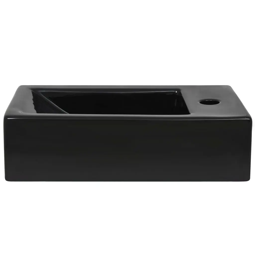 vidaXL Basin with Faucet Hole Rectangular Ceramic Black 46×25.5×12 cm