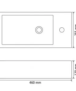 vidaXL Basin with Faucet Hole Rectangular Ceramic Black 46×25.5×12 cm