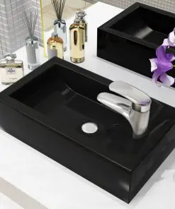 vidaXL Basin with Faucet Hole Rectangular Ceramic Black 46×25.5×12 cm