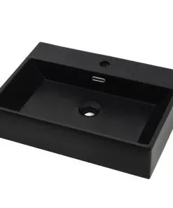 vidaXL Basin with Faucet Hole Ceramic Black 76×42.5×14.5 cm
