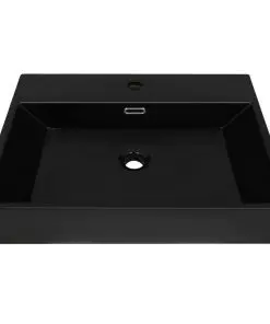 vidaXL Basin with Faucet Hole Ceramic Black 76×42.5×14.5 cm