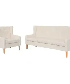 vidaXL Sofa Set 2 Pieces Fabric Cream White