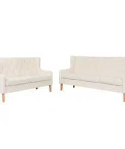 vidaXL Sofa Set 2 Pieces Fabric Cream White
