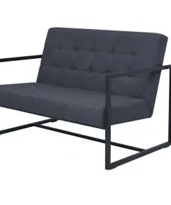 vidaXL 2-Seater Sofa with Armrests Steel and Fabric Dark Grey