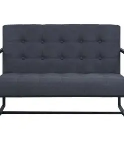 vidaXL 2-Seater Sofa with Armrests Steel and Fabric Dark Grey