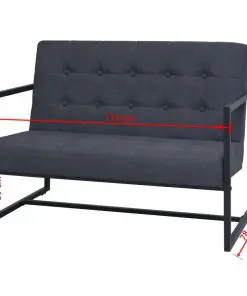 vidaXL 2-Seater Sofa with Armrests Steel and Fabric Dark Grey