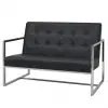 vidaXL 2-Seater Sofa with Armrests Artificial Leather and Steel Black