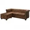 vidaXL L-shaped Chesterfield Sofa Artificial Suede Leather Brown