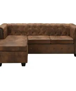 vidaXL L-shaped Chesterfield Sofa Artificial Suede Leather Brown