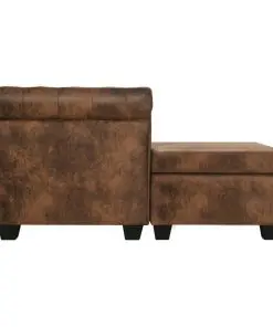 vidaXL L-shaped Chesterfield Sofa Artificial Suede Leather Brown