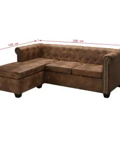 vidaXL L-shaped Chesterfield Sofa Artificial Suede Leather Brown
