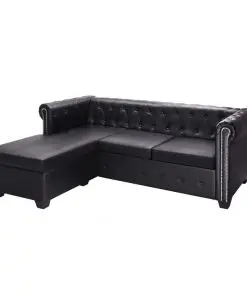 vidaXL L-shaped Chesterfield Sofa Artificial Leather Black