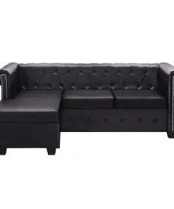 vidaXL L-shaped Chesterfield Sofa Artificial Leather Black