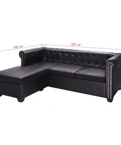 vidaXL L-shaped Chesterfield Sofa Artificial Leather Black
