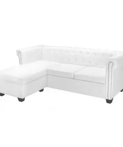 vidaXL L-shaped Chesterfield Sofa Artificial Leather White